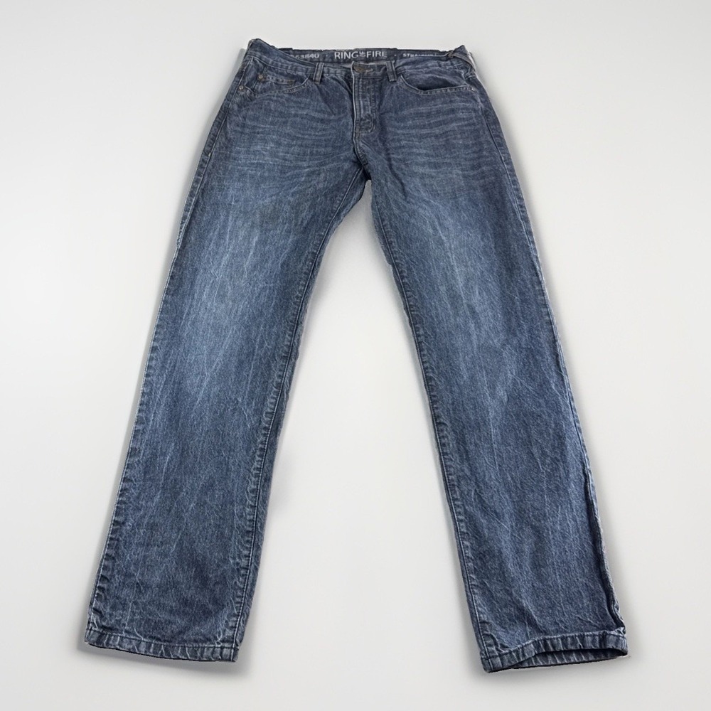 Ring of Fire Jeans Mens 33x32 Straight Leg Blue Denim Pants Medium Regular READ